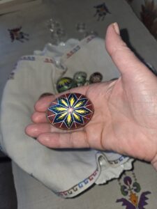 A stork and wheat pysanka